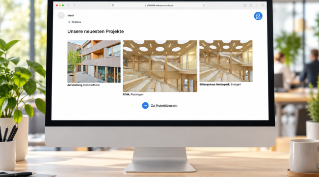 Moderne Büropräsentation mit Architekturprojekten